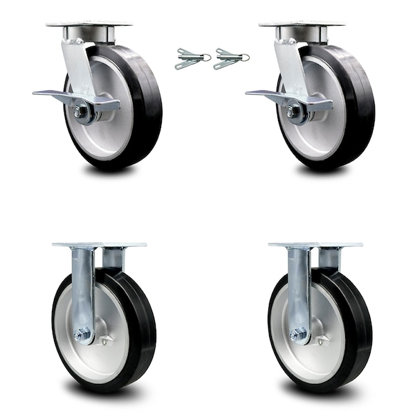 Service Caster 8 Inch Kingpinless Rubber on Aluminum Caster Brake & Swivel Lock 2 Rigid, 2PK SCC-KP30S820-RAR-SLB-BSL-2-R-2 - main